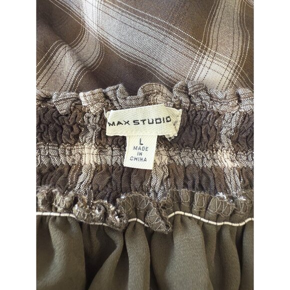Max Studio Plaid Off Shoulder Boho Bell Sleeve Lined Pullover Dress Women's Sz L - Picture 7 of 9